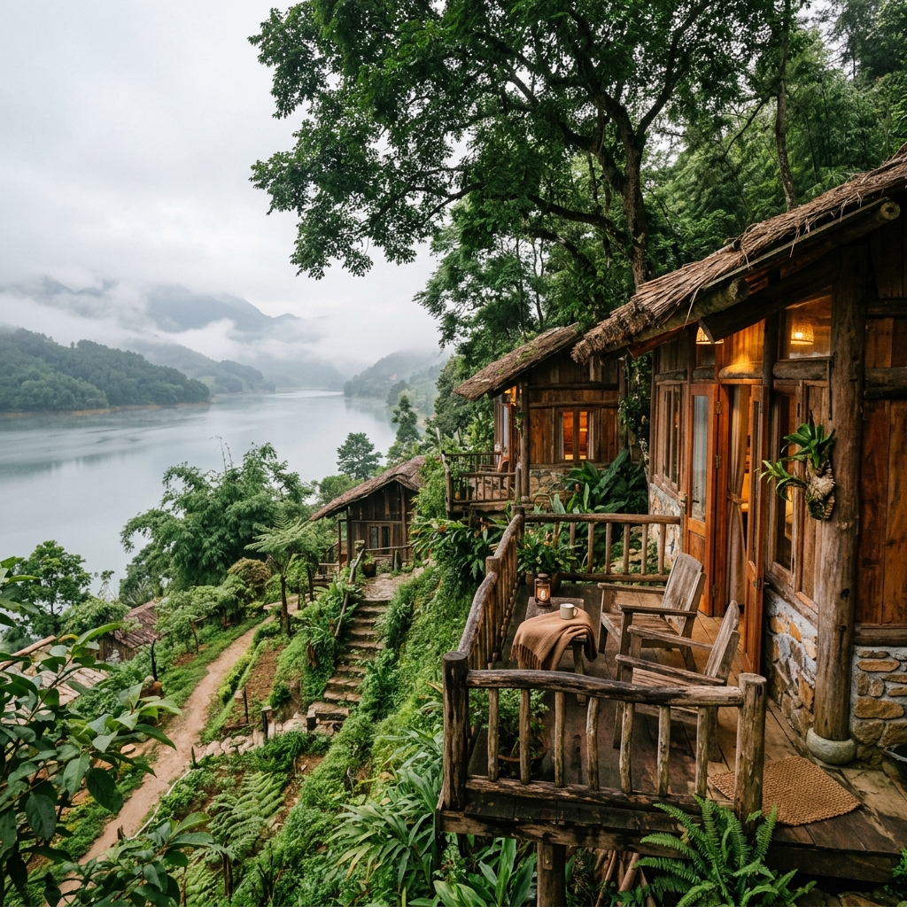 Bungalow gỗ bên đồi